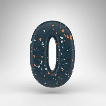 Number 0 on white background. 3D number with blue terrazzo pattern texture. Illustrazione stock