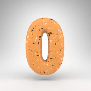 Number 0 on white background. 3D number with orange terrazzo pattern texture. Ilustração Stock
