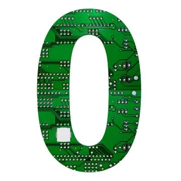 Number 0 zero, Alphabet in circuit board style. Digital hi-tech letter isolat 스톡 일러스트
