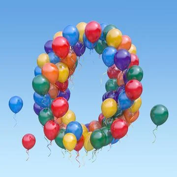 Number 0 zero from balloons in the sky. Text letter for age, holiday, birthda Stock Illustration