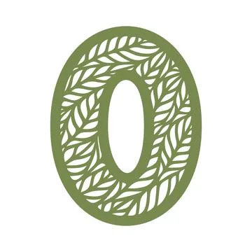 Number 0 (zero) with leaf pattern.  Stock Illustration