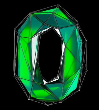 Number 0 zero in low poly style green color isolated on black background. 3d Stock Illustration