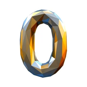 Number 0 zero in low poly style gold color isolated on white background. 3d Stock Illustration