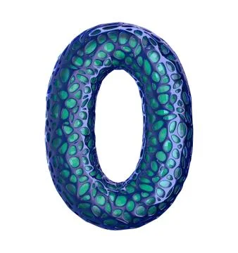 Number 0 zero made of blue plastic with abstract holes isolated on white Stock Illustration
