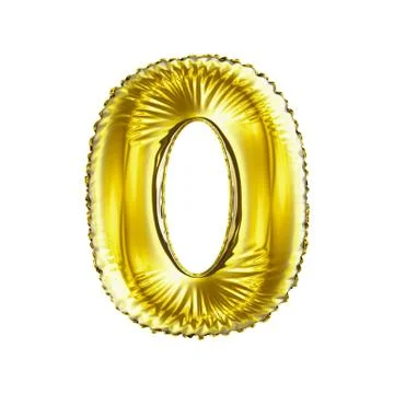 Number 0 zero made of gold balloon isolated on a white background. Illustrazione stock