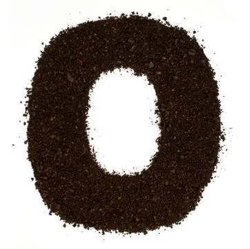 Number 0 zero made of ground coarse coffee isolated on white. Flat lay, top v Stock Photos