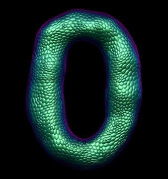 Number 0 zero made of natural green snake skin texture isolated on black Stock Illustration