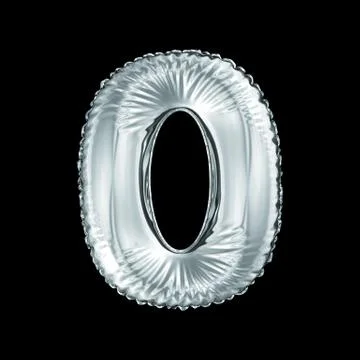 Number 0 zero made of silver balloon isolated on a black background. Illustrazione stock