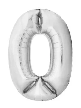 Number 0 zero made of silver inflatable balloon isolated on white background Stock Photos