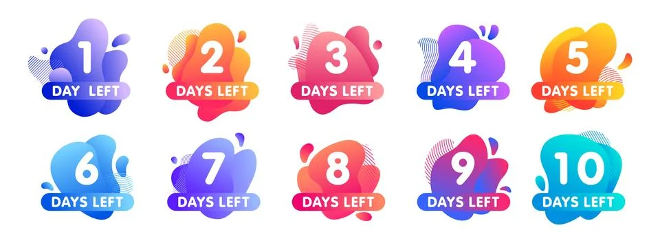 Number 1, 2, 3, 4, 5, 6, 7, 8, 9, 10, of days left to go. Promotional banne.. Stock Illustration