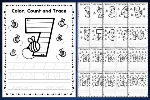 Number 1-20 Kid Tracing Gaming Coloring Stock Illustration