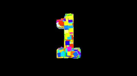 Number 1. 3D Bright colored uppercase large number 1 empty black background Stock Illustration