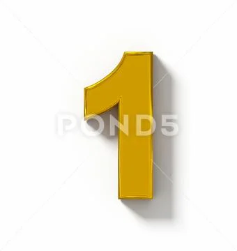 Number 1 3D golden isolated on white with shadow - orthogonal ...
