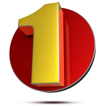 Number 1  3d rendering on white background.(with Clipping Path). Stock Illustration