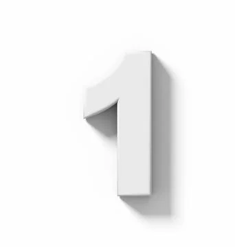 Number 1 3D white isolated on white with shadow - orthogonal projection Stock Illustration