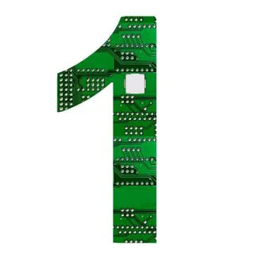 Number 1, Alphabet in circuit board style. Digital hi-tech letter isolated on Stock Illustration