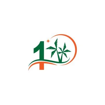Number 1 blends with coconut trees by the beach at night Illustrazione stock