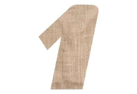 Number 1 with burlap texture on white background Stock Photos