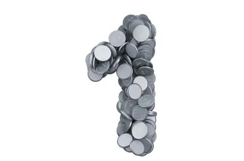 Number 1 from button cells, 3D rendering 스톡 일러스트