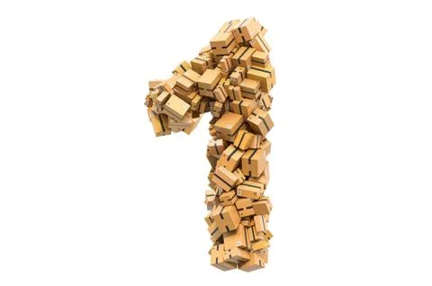 Number 1 from cardboard boxes. 3D rendering Stock Illustration