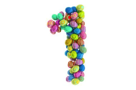 Number 1 from colored Easter eggs, 3D rendering Stock Illustration