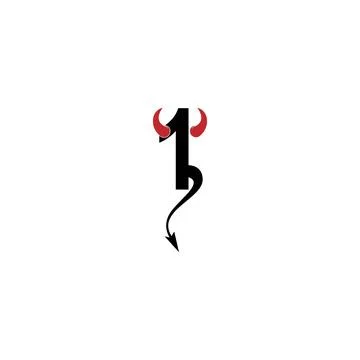 Number 1 with devil's horns and tail icon logo design vector Stock Illustration