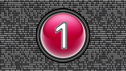 Number 1 icon. Binary code ( array of bits ) in the screen. Looping footage. Stock Footage 123768272