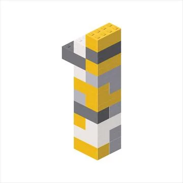 Number 1 in isometric view assembled from plastic blocks. Vector Stock Illustration