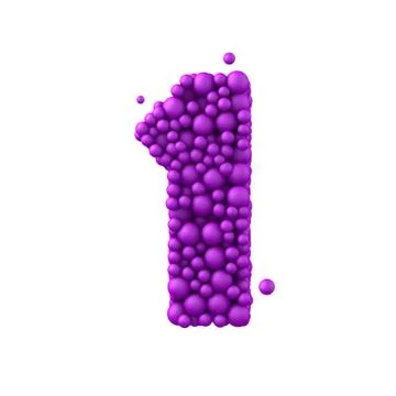 Number 1 made of plastic beads, purple bubbles, isolated on white, 3d render Stock Illustration