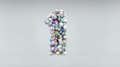 Number 1 made of plastic beads, purple bubbles, isolated on white, 3d render Stock Illustration