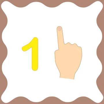 Number 1 (one), educational card, learning counting with fingers of hand Stock Illustration