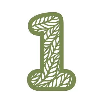 Number 1 (one) with leaf pattern.  库存插图