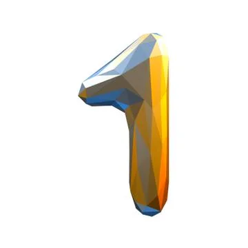 Number 1 one in low poly style gold color isolated on white background. 3d Stock Illustration