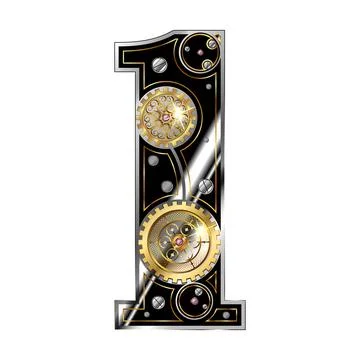 The number 1 is one in the steampunk style. Stock Illustration