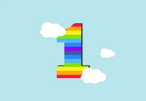 Number 1 Rainbow counting learn object design, abstract rainbow Number for .. Stock Illustration