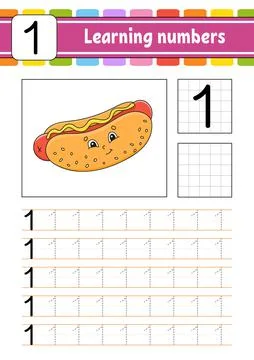 Number 1. Trace and write. Handwriting practice. Learning numbers for kids. E Stock Illustration