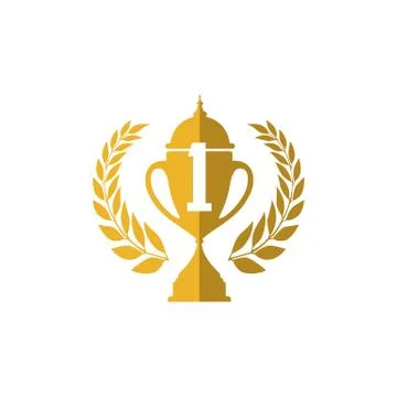 Number 1 Trophy cup vector winner logo design icon in flat style Stock Illustration