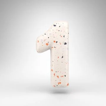 Number 1 on white background. 3D number with terrazzo pattern texture. Stock Illustration