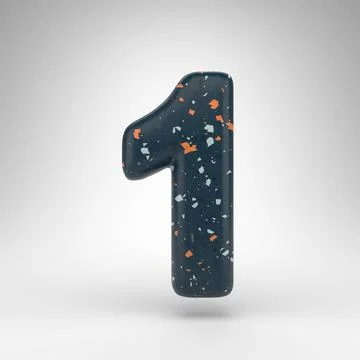 Number 1 on white background. 3D number with blue terrazzo pattern texture. Stock Illustration