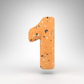 Number 1 on white background. 3D number with orange terrazzo pattern texture. Stock Illustration