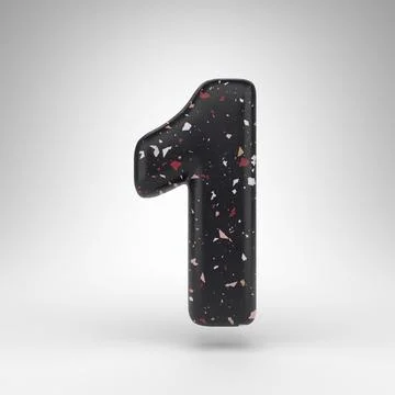 Number 1 on white background. 3D number with black terrazzo pattern texture. Stock Illustration