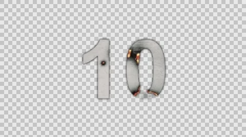 Number 10 Burning in Flames to Ashes in Alpha Channel Stock Footage 61045730
