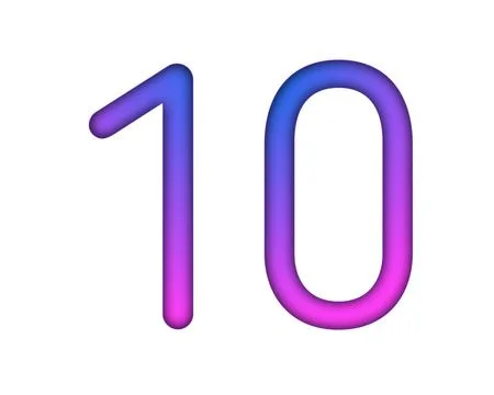 Number 10 gradient blue pink 3d sign symbol on white background Stock Illustration