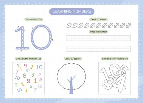 Number 10 Learning Worksheet Template Иллюстрация
