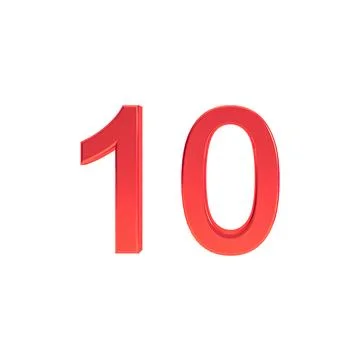 Number 10 sign, 3d red number ten symbol isolated on white background Illustrazione stock