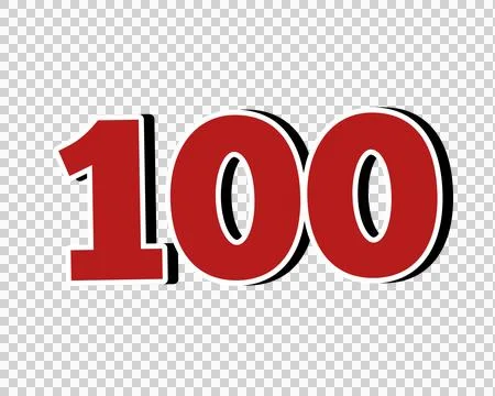 Number 100 Bold Red with White Outline Isolated on transparent background Stock Illustration