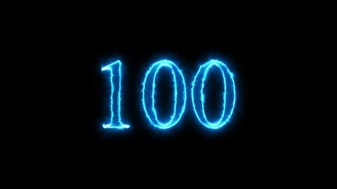 Number 100 glowing with blue electric energy sparks on black background in .. Stock Footage 345548057