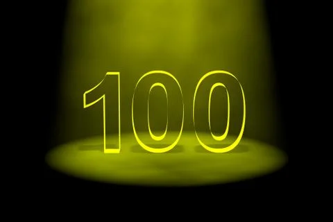 Number 100 illuminated with yellow light Stock Illustration