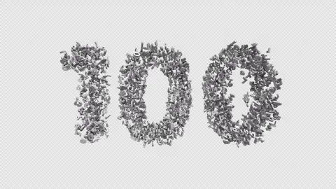Number 100 Made Of Numbers. 3D Font Number Animation With Alpha Channel Stock Footage 302261874