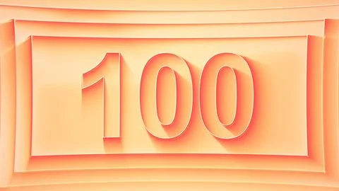 Number 100. Minimalistic embossed number with glittering lights. Stock Illustration